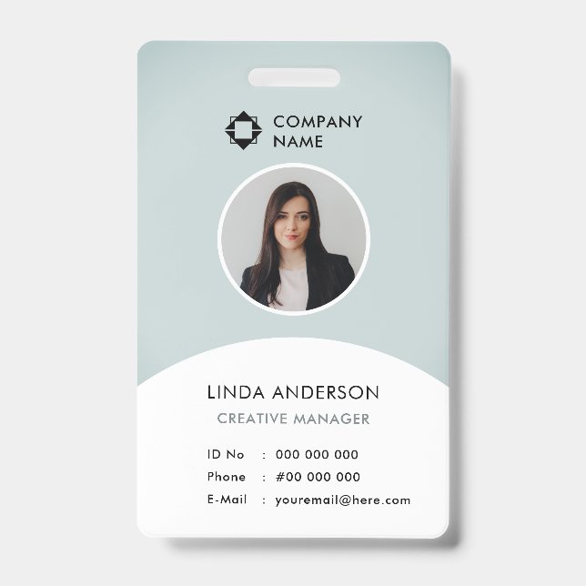 Badge Bleu Blanc Employé Photo ID Entreprise Logo Cool (Avant)