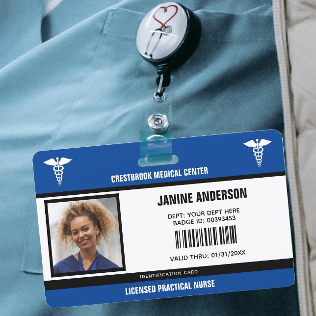Badge Bleu et noir Médicale Employé Docteur LPN Infirmiè (Blue & Black Medical Employee Doctor LPN Nurse ID Badge)