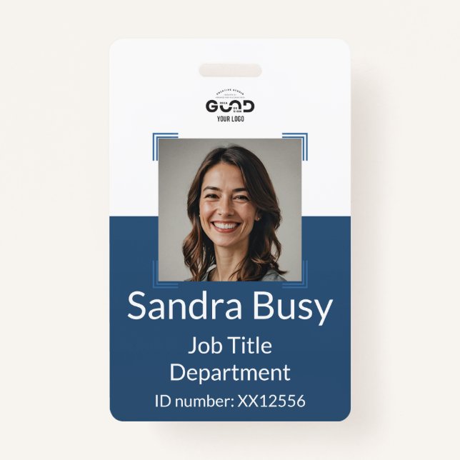 Badge Bleu Marine | Carte d'identité photo de l'employé  (Devant)