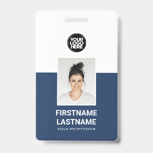 Badge Bleu   Photo personnalisée de l'employé, logo, nom