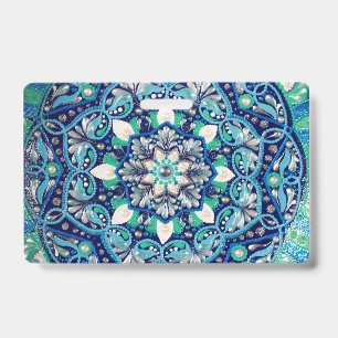 Badge Bleu point art mandala porte-monnaie tripli