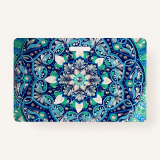 Badge Bleu point art mandala porte-monnaie tripli