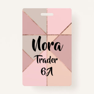 Badge bloc de couleur or rose de la pêche moderne de ret