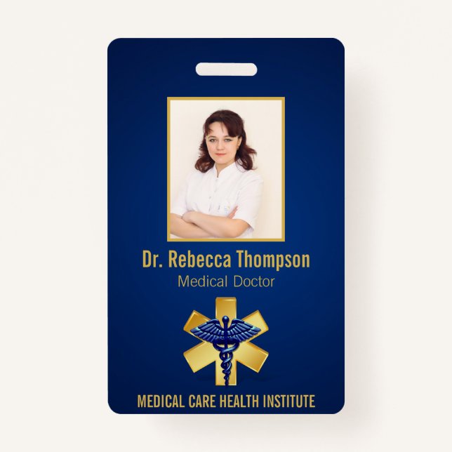 Badge Blue Médicale 3D Caduceus Gold Paramedic ID photo (Devant)