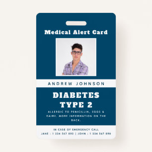 Badge Blue Médicale Alert Identifiant d'urgence Photo No