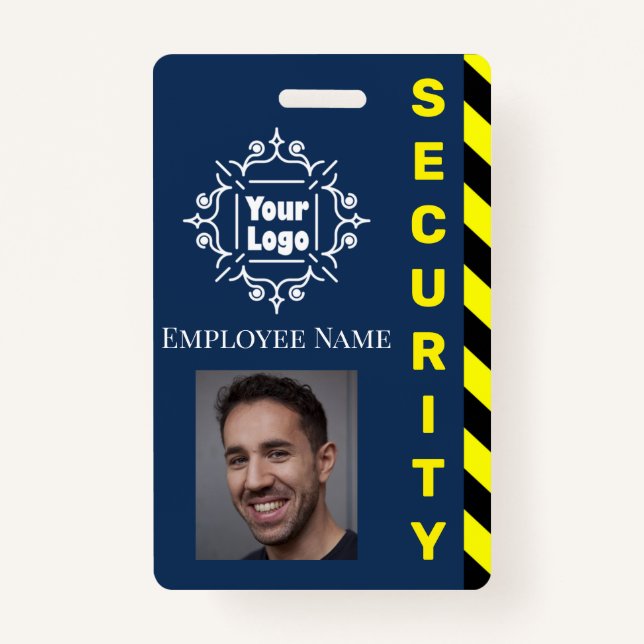 Badge Blue Security Guard Employé ID Attention Jaune (Devant)
