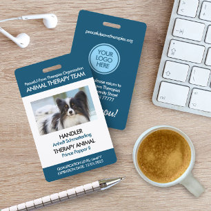 Badge Blue Therapy Animal Photo ID personnalisée