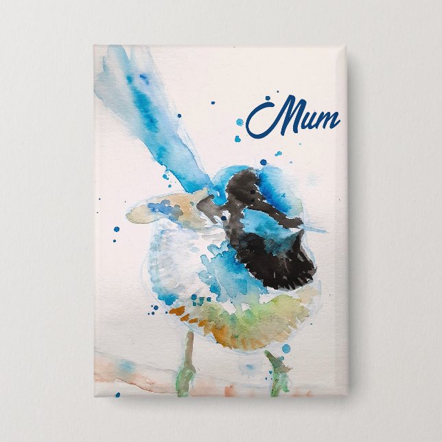 Badge Blue Wren Wrens Aquarelle Bébé Bleu Australien (Recto)