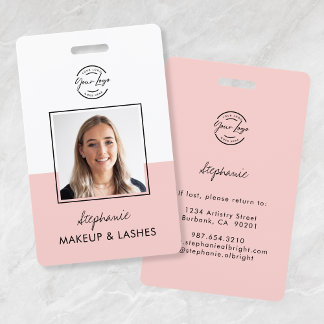 Badge Blush Pink Script Logo Employee Photo ID Makeup