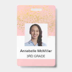 Badge Blush Rose Gold Pailleté Enseignant