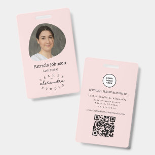 Badge Blush Rose Noir Écriture Photo QR Cils Personnel
