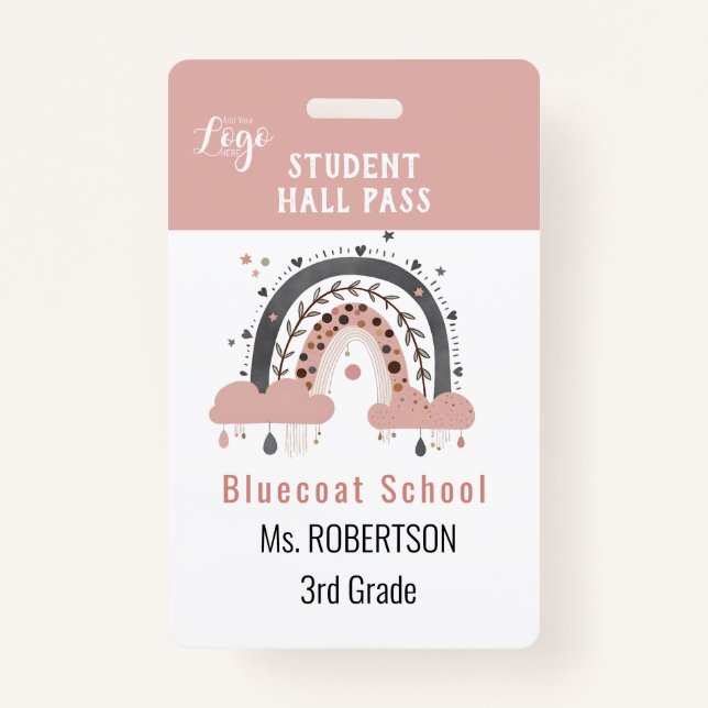 Badge Boho arc-en-ciel École enseignant ou laissez-passe (Devant)