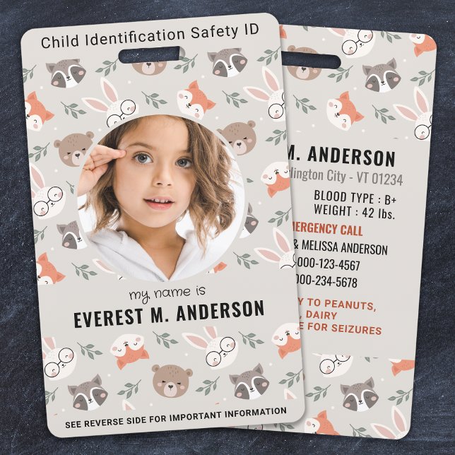 Badge Bois Animaux mignons Personnalisé Photo moderne ID (Créateur téléchargé)