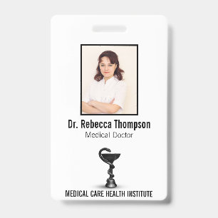 Badge Bol Hygieia médical ID photo blanc Serpent noir