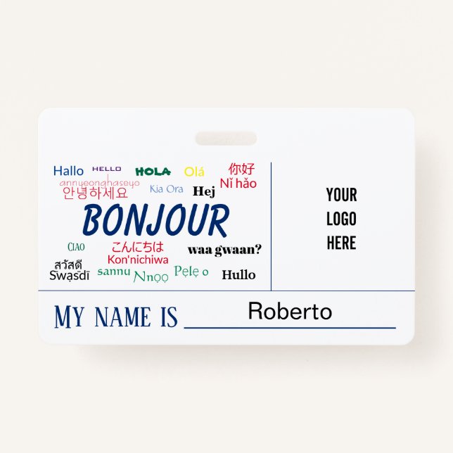 Badge Bonjour Hello World Beaucoup de langues Nom du log (Devant)