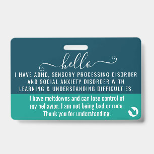 Badge bonjour j'ai le SYNDROME DE TOURETTE carte d'inval