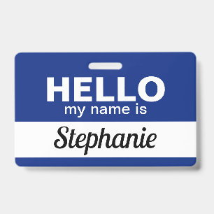 Badge Bonjour, je m'appelle Blue Custom Employee Name Sc
