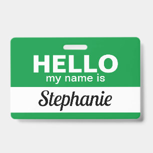 Badge Bonjour, je m'appelle Green Custom Employee Name