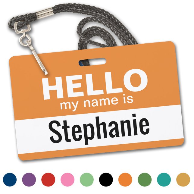 Badge Bonjour mon nom est - personnalisé (Classic - Hello My Name Is - Plastic ID Badge. Available in Several Colors)