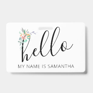 Badge Bonjour Nom Personnalisé Arête Florale