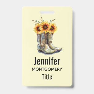 Badge Bottes de cowboy rustiques avec tournesols