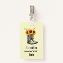 Badge Bottes rustiques Cowboy avec tournesol