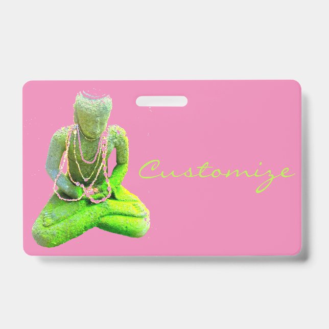 Badge Bouddha vert Mossy méditant Thunder_Cove (Front)