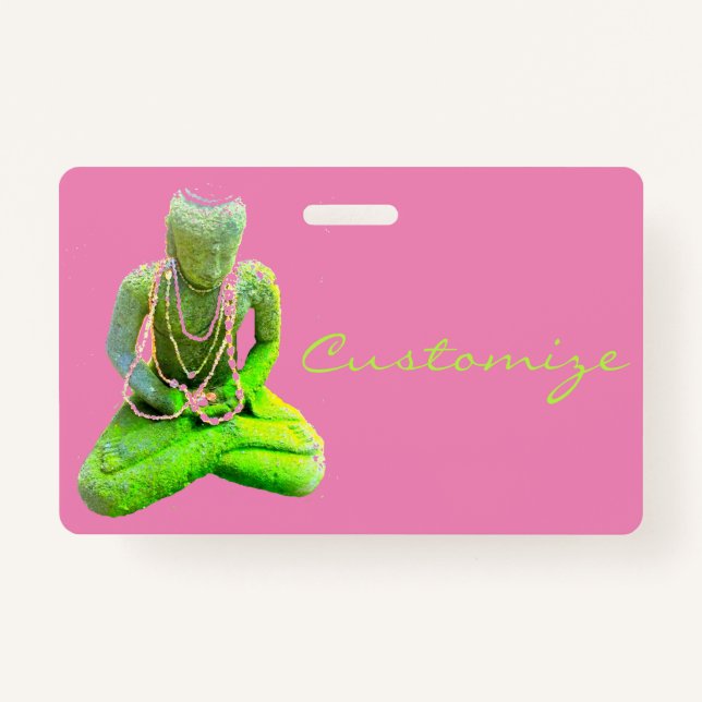 Badge Bouddha vert Mossy méditant Thunder_Cove (Devant)