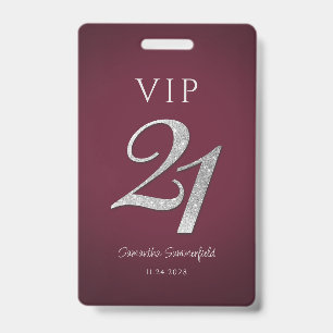 Badge Bourgogne Anniversaire 21 Ans Paillettes Argent VI
