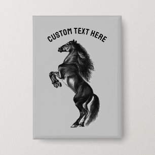 Badge Bouton Cheval sauvage noir avec texte personnalisé
