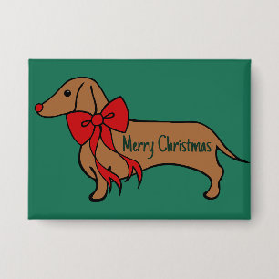 Badge Bouton de chiot teckel de Noël