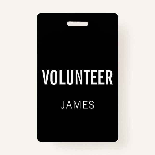 Badge Bouton de l'événement Modern Black Volunteer Name (Devant)
