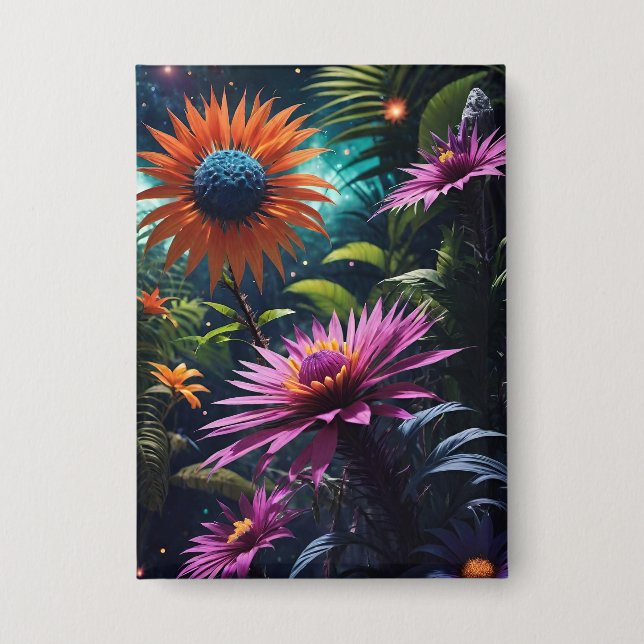 Badge Bouton Fleurs cosmiques (Recto)