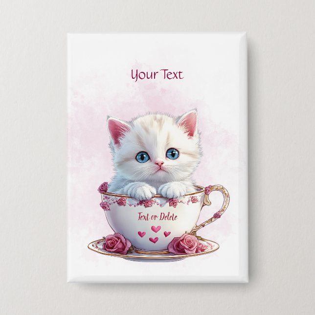 Badge Bouton Kitten en Coupe Fleurs roses (Recto)