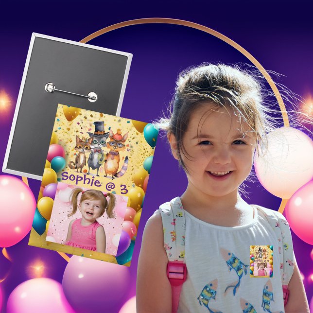 Badge Bouton Parti Anniversaire de enfant Animaux éffray (Créateur téléchargé)