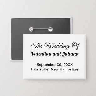 Badge Bouton Rectangle Mariage Noir et Blanc