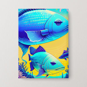 Badge Bouton Vibrant Poissons Bleus Profond
