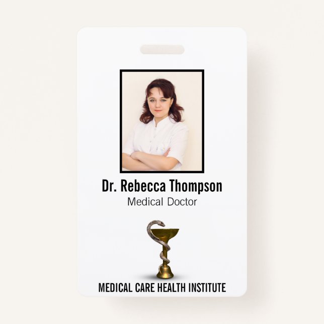 Badge Bronze Snake Bowl Hygieia Médicale Photo ID blanc (Devant)