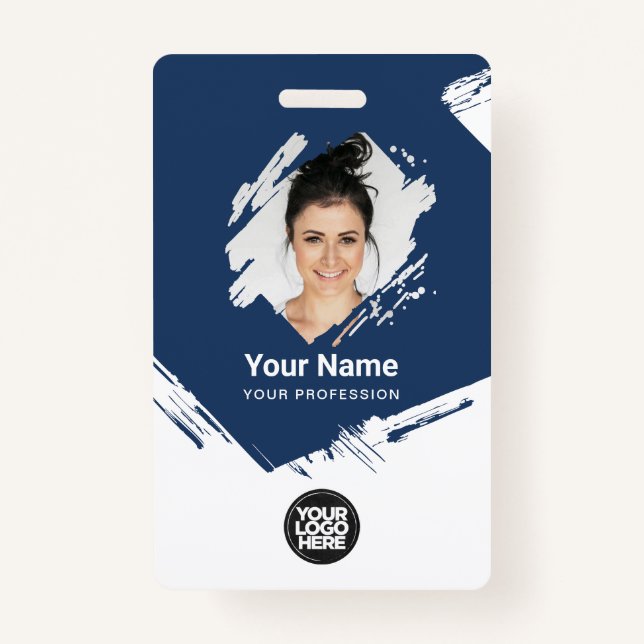 Badge Brush Stroke Employee Photo, Bar Code, Logo, Name (Devant)