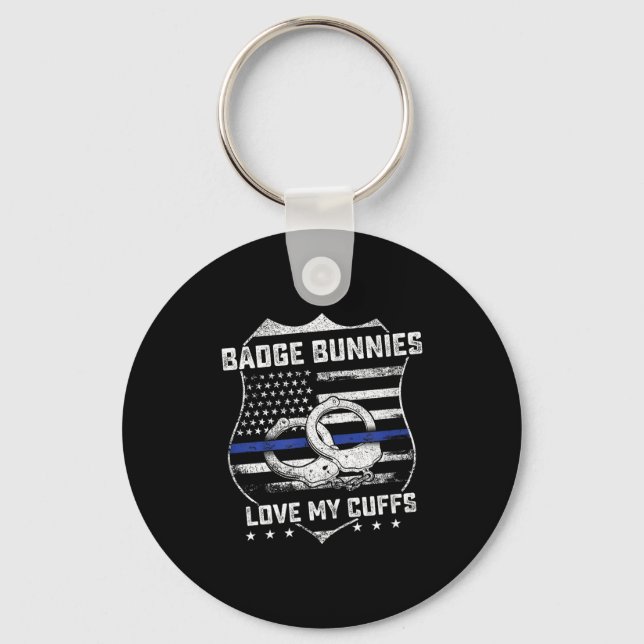Badge Bunnies Love My Cuffs Funny Lice Humor  Schlüsselanhänger (Vorderseite)