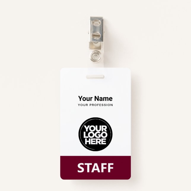 Badge Burgundy Nom de l'employé Logo d'entreprise Étique (Devant avec clip)