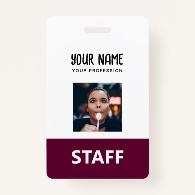 Badge Burgundy Nom de l'employé Photo Étiquette du perso (Devant)