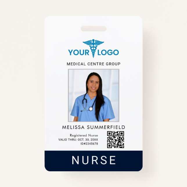 Badge Business Logo QR Code Registered Nurse Photo ID (Devant)