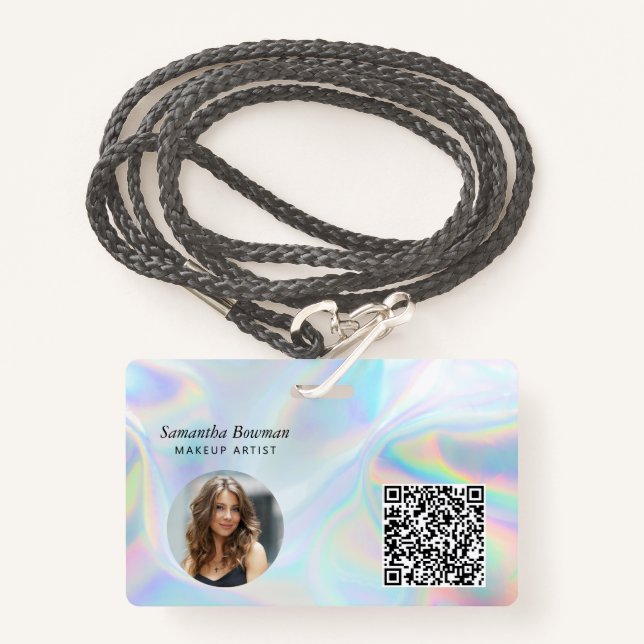 Badge Business QR Code Holographic Maquillage Artiste Pe (Devant avec lanière)