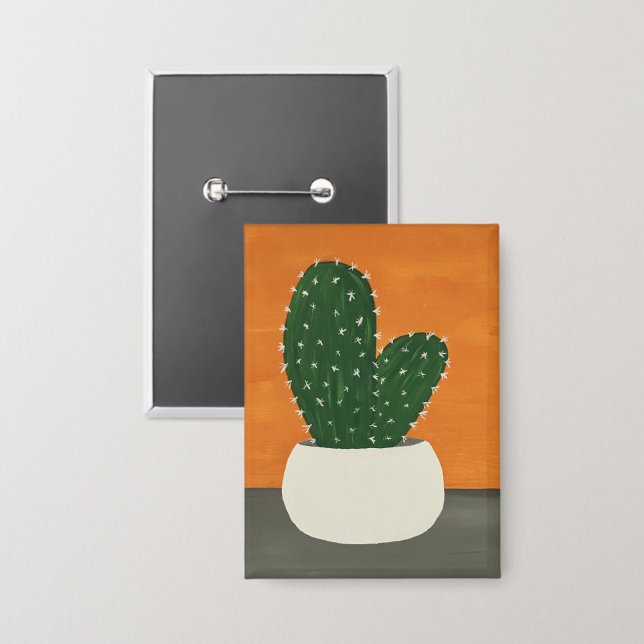 Badge Cactus pointillés en acrylique orange et gris (Recto/Verso)
