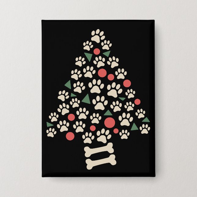 Badge Cadeau de Noël Amoureux des chiens Paw Tree Paws (Recto)