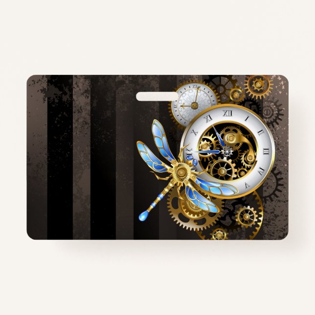 Badge Cadran Steampunk avec libellule (Devant)