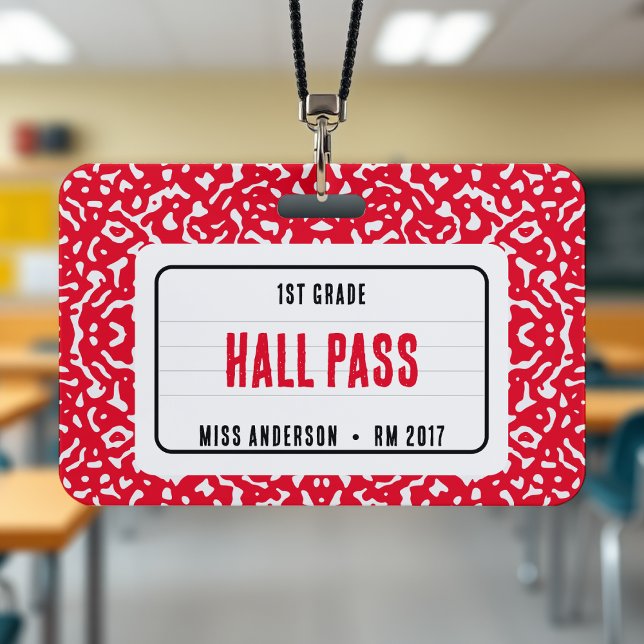 Badge Cahier de composition Classe Billets de couloir Ro (Composition Notebook Classroom Hall Pass Red Badge
)