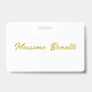 Badge Calligraphie Élégant Or Blanc Simple Nom
