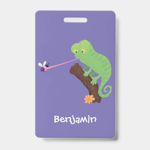 Badge Caméléon lézard de dessin animé vert drôle mignon